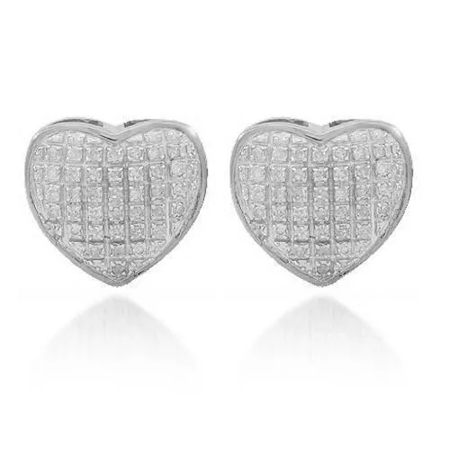 10K Solid White Gold Womens Diamond Heart Stud Earrings 0.25 Ctw