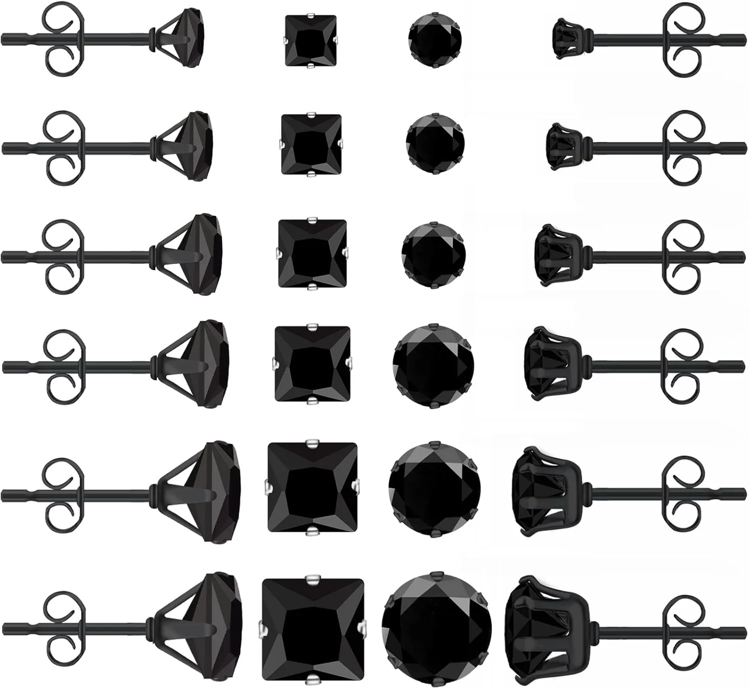 12 Pairs Stainless Steel Earrings for Women with Cubic Zirconia Small Stud Earrings for Men Hypoallergenic Tiny Studs Earrings Multipack Trendy Silver Small Stud Earrings