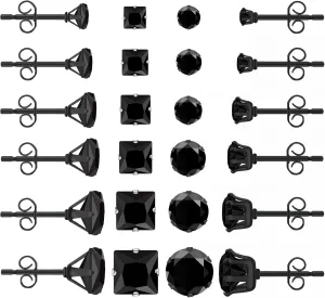 12 Pairs Stainless Steel Earrings for Women with Cubic Zirconia Small Stud Earrings for Men Hypoallergenic Tiny Studs Earrings Multipack Trendy Silver Small Stud Earrings