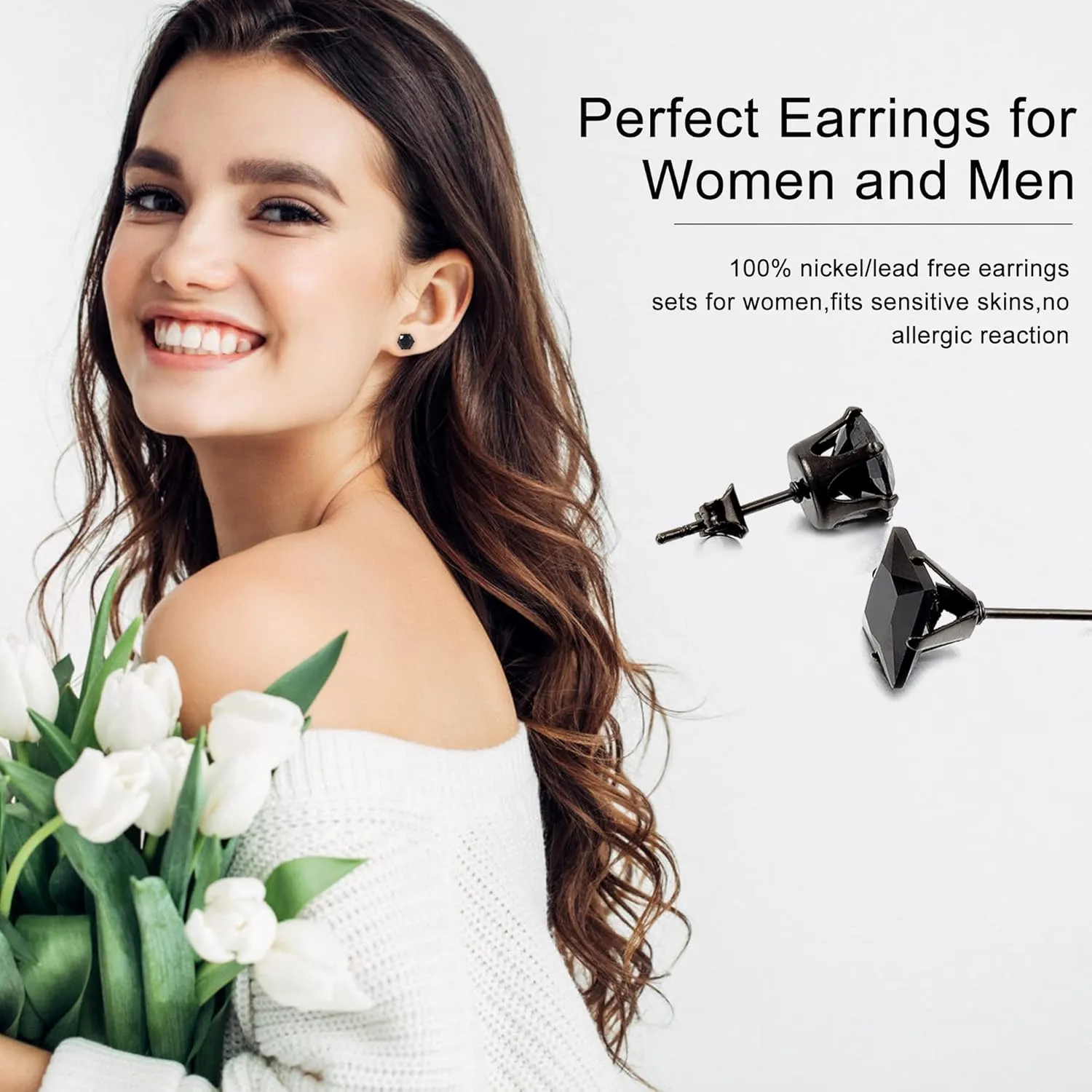 12 Pairs Stainless Steel Earrings for Women with Cubic Zirconia Small Stud Earrings for Men Hypoallergenic Tiny Studs Earrings Multipack Trendy Silver Small Stud Earrings