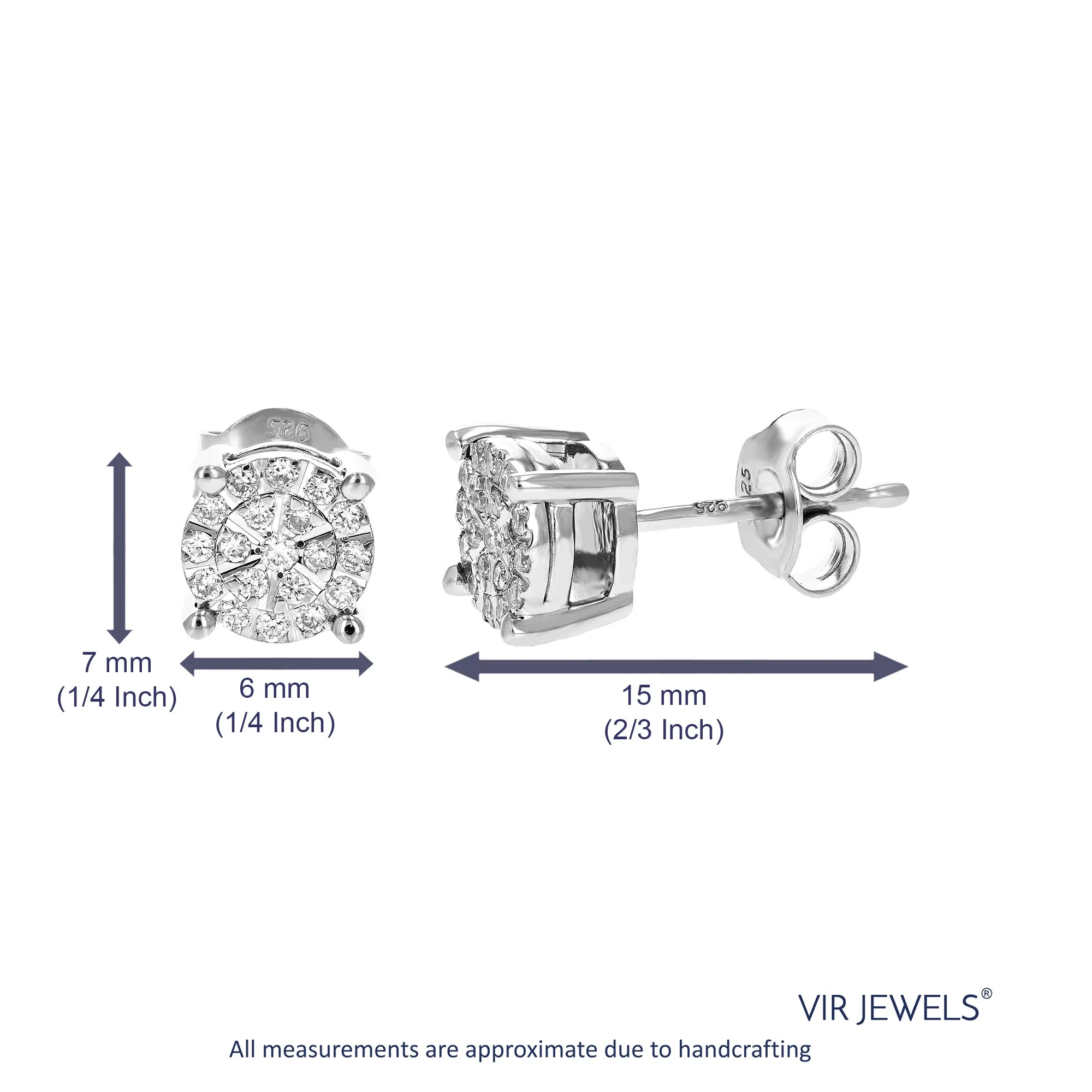 1/4 cttw Round Cut Lab Grown Diamond Stud Earrings in .925 Sterling Silver Prong Set