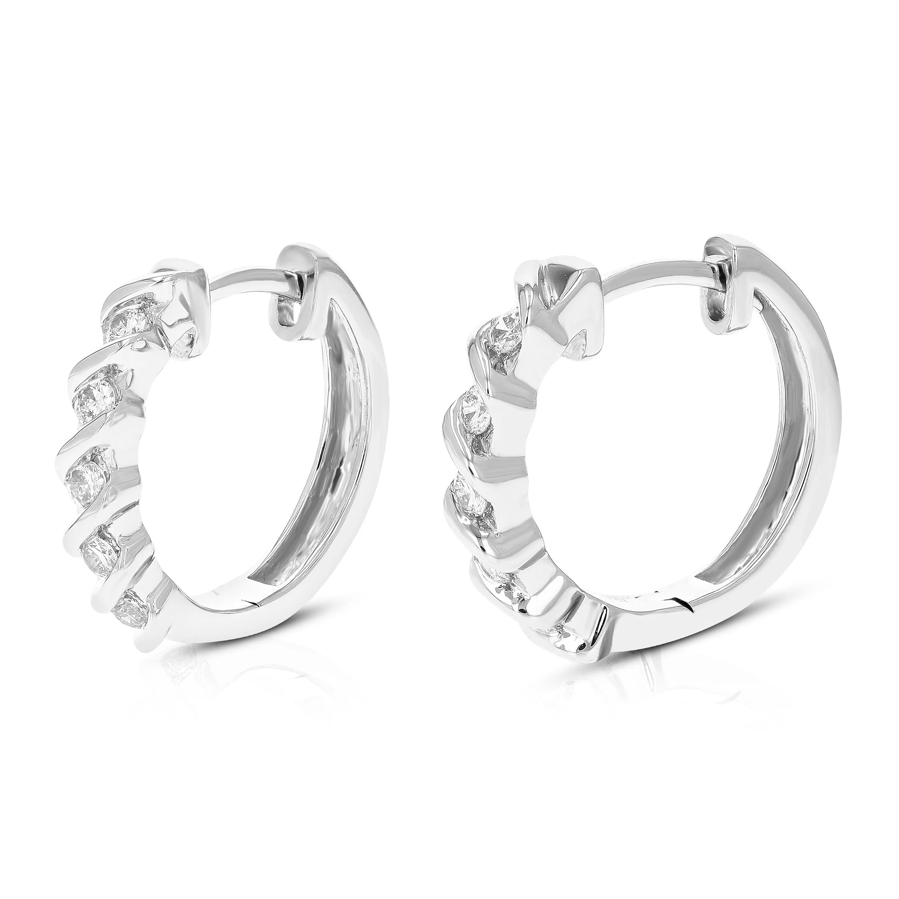 1/4 cttw Round Lab Grown Diamond Hoop Earrings .925 Sterling Silver Channel Set 2/3 Inch