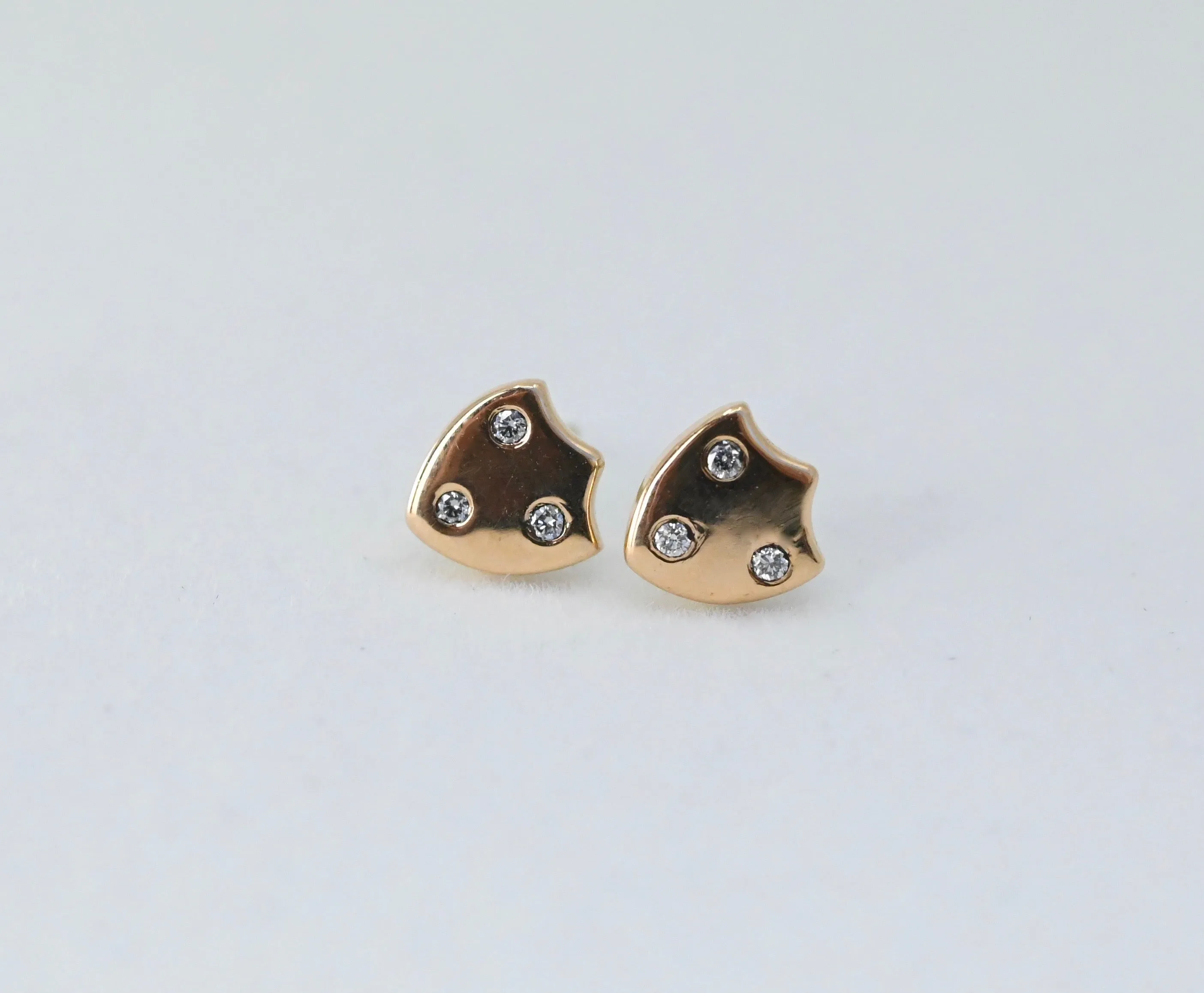14k Gold & Diamond Shield Studs Earrings