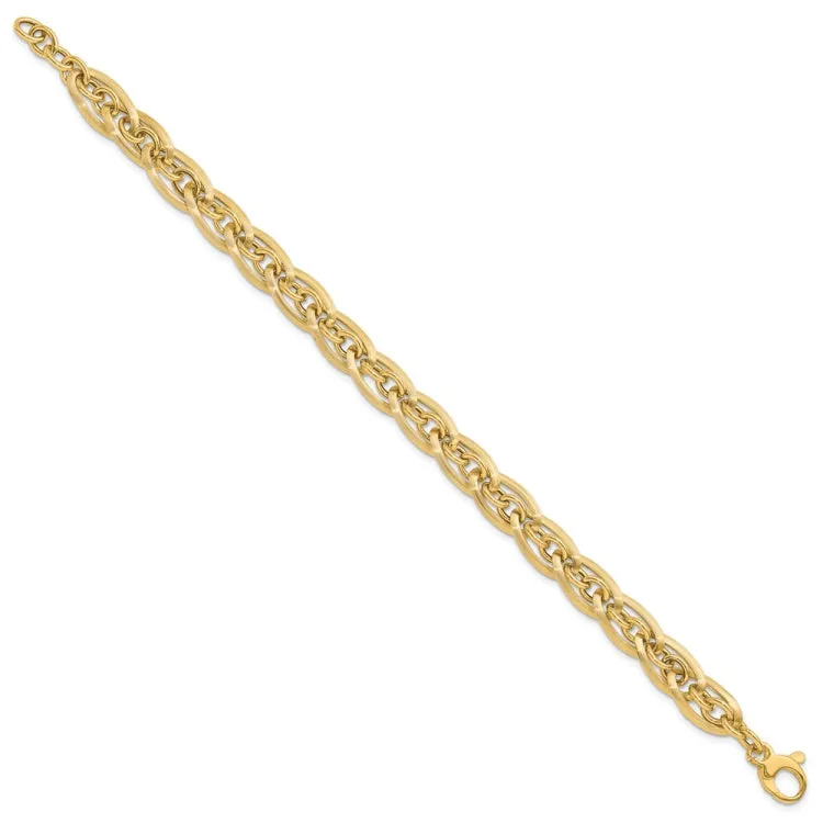 14K Gold Polished and Grooved w/ .5 in ext. Fancy Link Bracelet