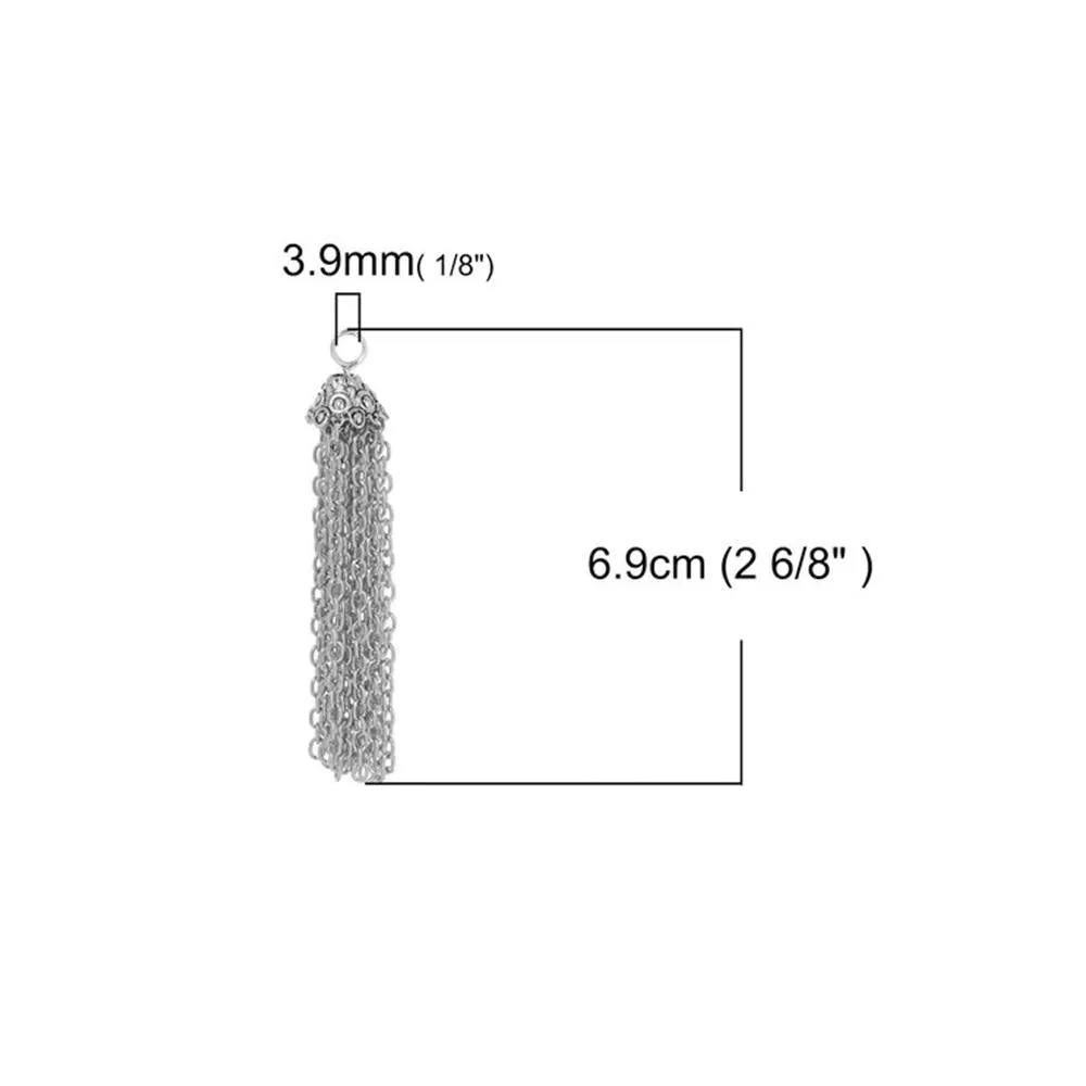 2 Pcs Tibetan Silver TASSEL LARGE LOOP CHAINS 69mm x 12mm Charms Pendants, Lead & Nickel Free Metal Charms Pendants Beads