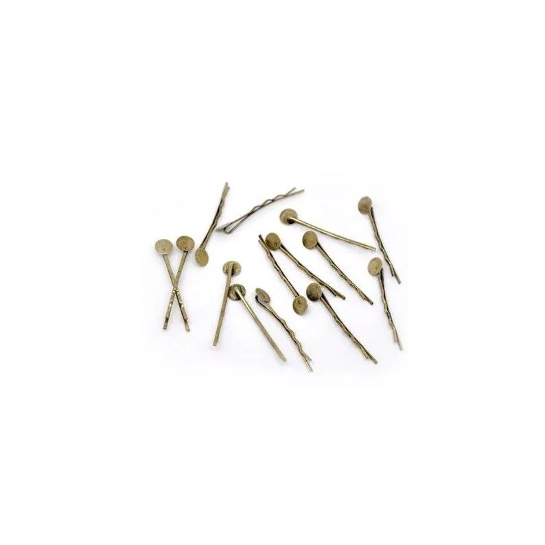 20 Pcs Bronze Tone Hair Grip Clip Bobby Pin 44mm x  8mm Glue Pad Charms Pendants
