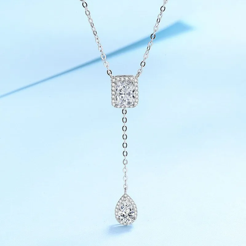 3ct Emerald Cut and Pear Cut Diamond Necklace