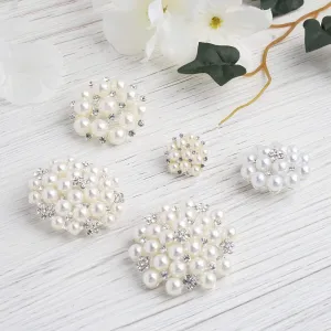 5 Pack Dual Color Pearl and Rhinestone Brooches Ivory/White - Timeless Floral Sash Pins for Bouquet Decor