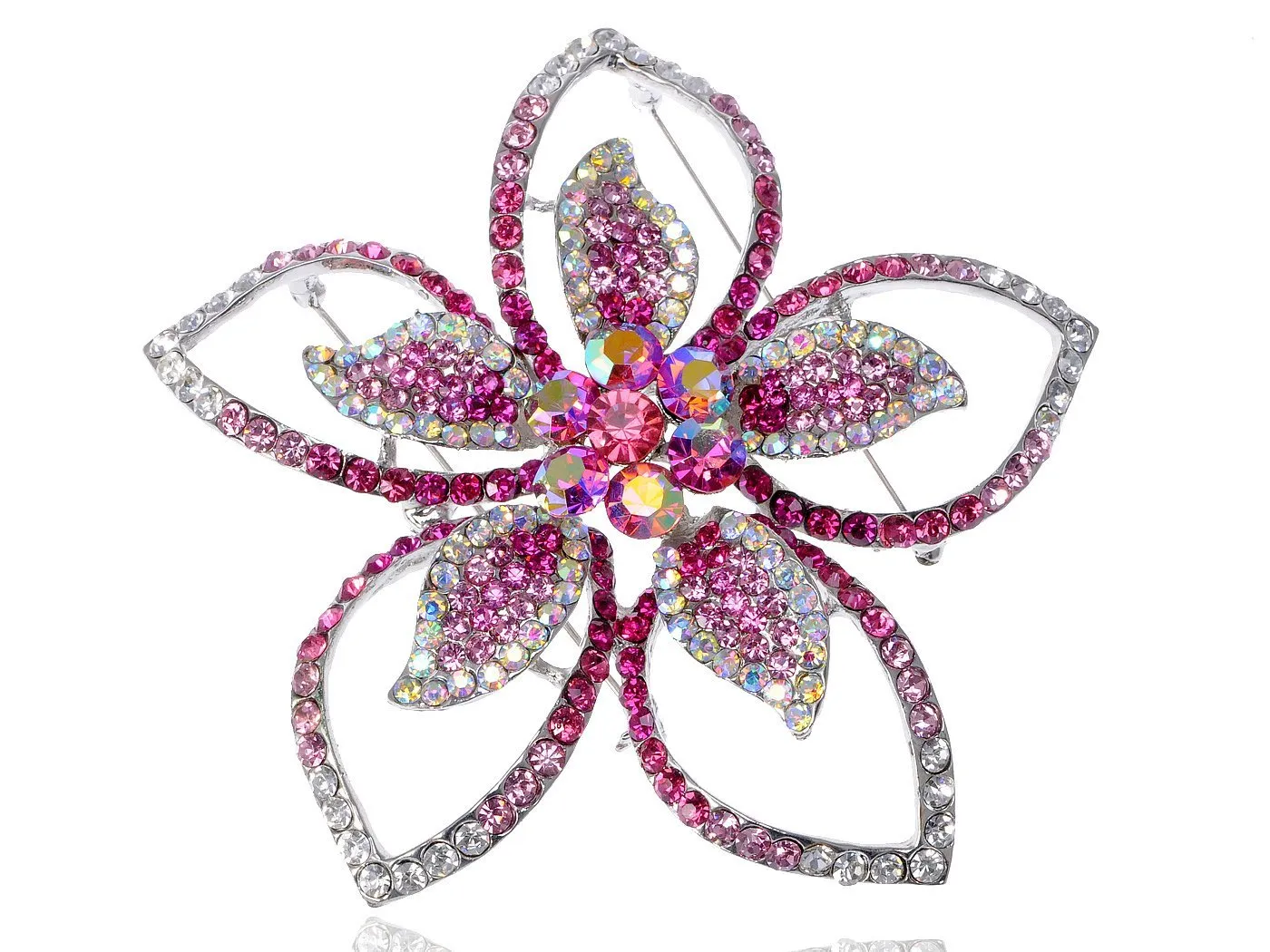 Alilang Lily Floral Flower Pink Crystal Rhinestone Fashion Statement Hawaiian Brooch Pin
