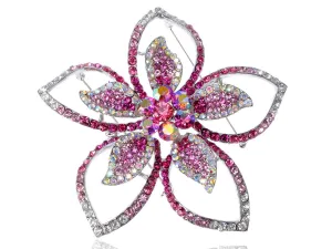 Alilang Lily Floral Flower Pink Crystal Rhinestone Fashion Statement Hawaiian Brooch Pin