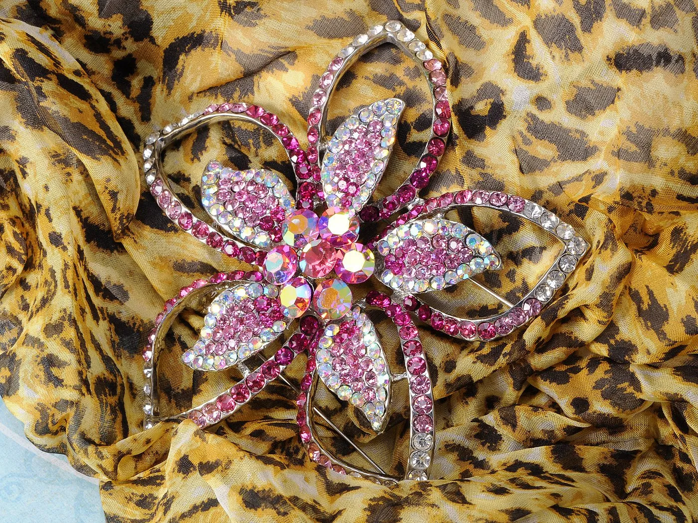 Alilang Lily Floral Flower Pink Crystal Rhinestone Fashion Statement Hawaiian Brooch Pin