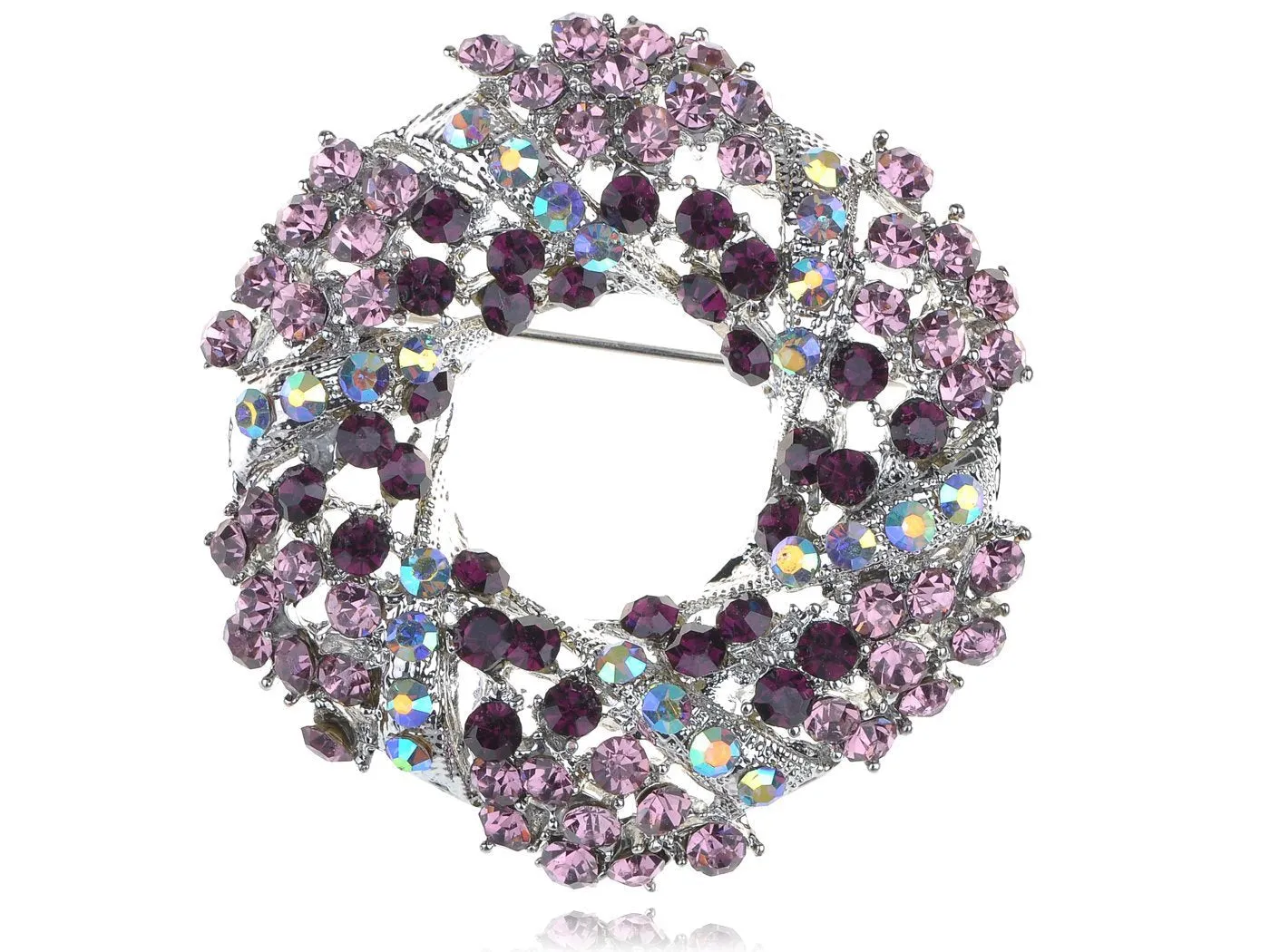 Alilang Silvery Tone Amethyst Purple Crystal Rhinestone Floral Wreath Brooch Pin Pink