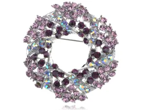 Alilang Silvery Tone Amethyst Purple Crystal Rhinestone Floral Wreath Brooch Pin Pink