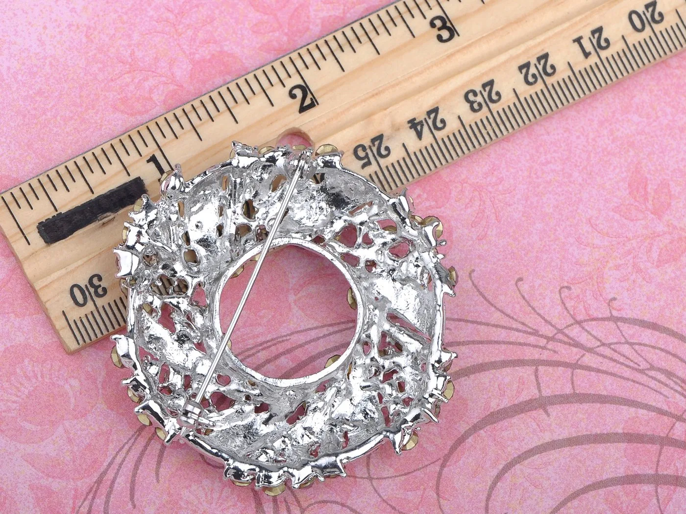 Alilang Silvery Tone Amethyst Purple Crystal Rhinestone Floral Wreath Brooch Pin Pink