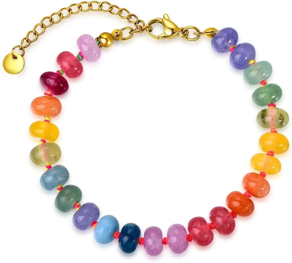Beaded Gemstone Necklace For Women, Boho Choker, Rainbow Gemstone Necklaces, Handmade Jewelry Gift