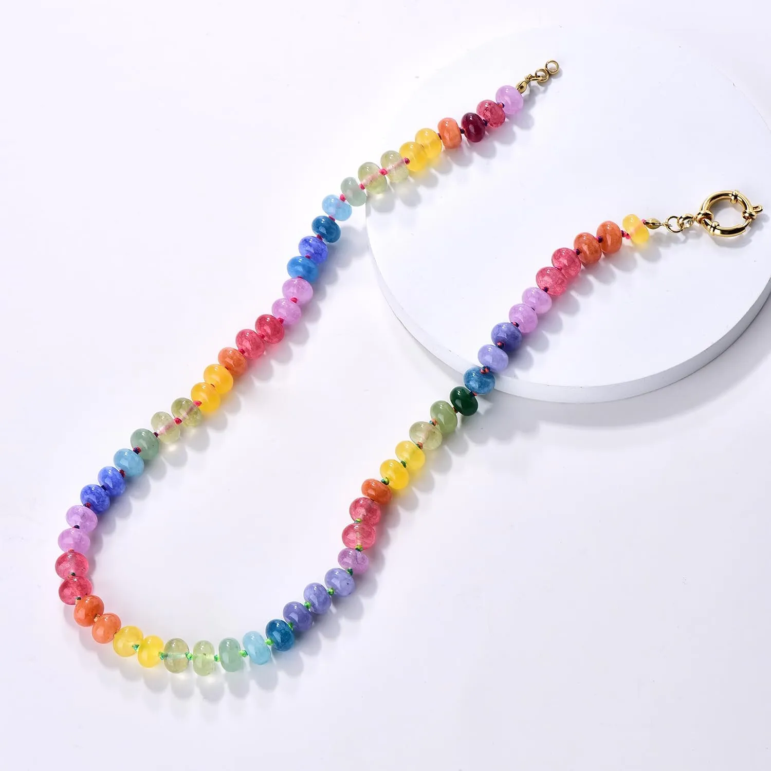 Beaded Gemstone Necklace For Women, Boho Choker, Rainbow Gemstone Necklaces, Handmade Jewelry Gift