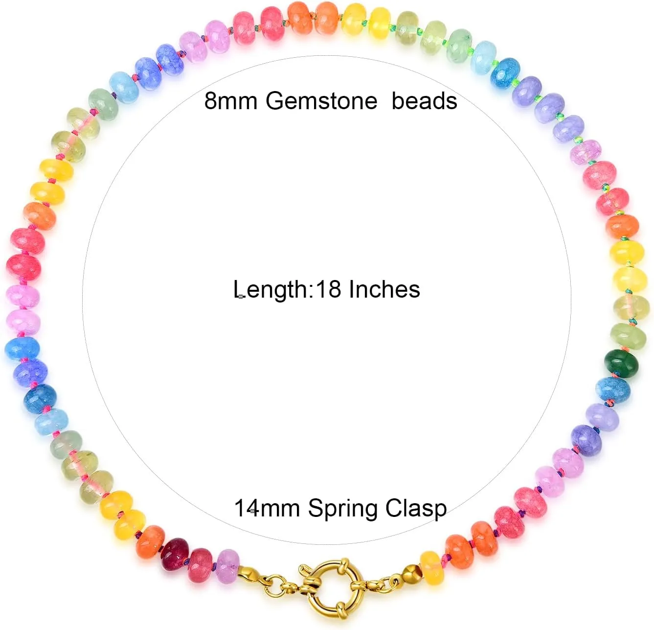 Beaded Gemstone Necklace For Women, Boho Choker, Rainbow Gemstone Necklaces, Handmade Jewelry Gift