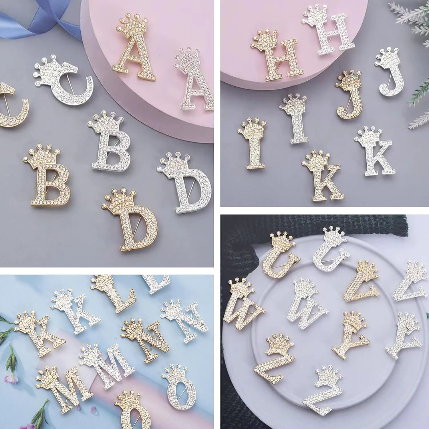 Brooches and Pins for Women Initial Brooch Pin Bag Charm Rhinestone Brooches for Wedding Dress Backpacks Clothing Crafts Accessories Custom Jewelry Gift
