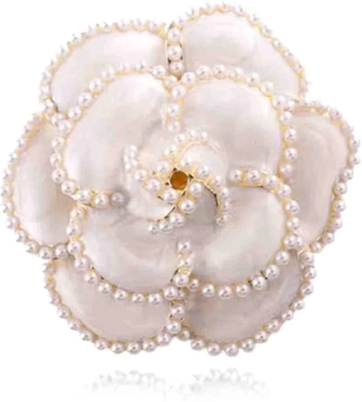 Camellia Flower Pearl Brooches Pins Fashion Beautiful Black White Enamel Floral Brooch Good Idea for Party Dance Wedding Banquet for Elegant Women Girl