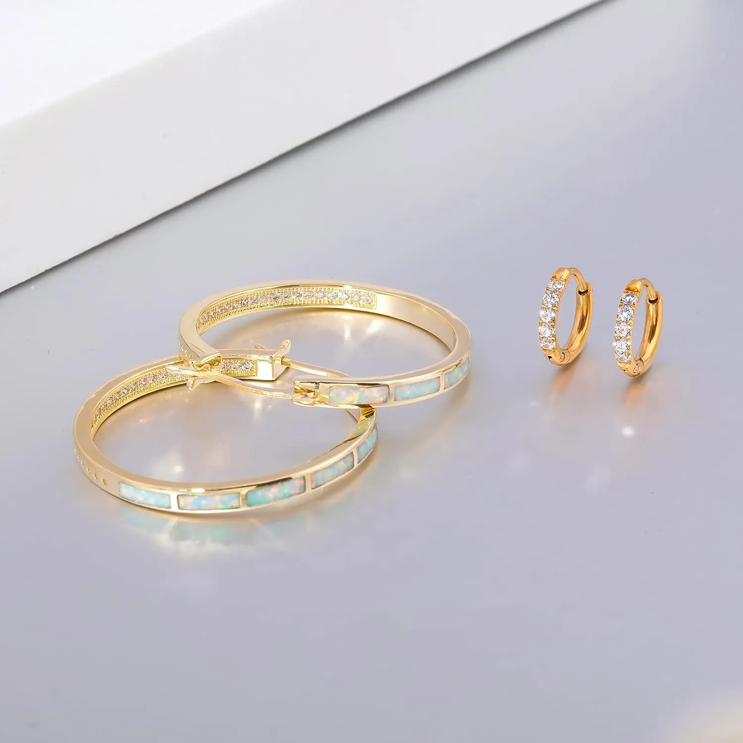 CiNily Opal Hoop Earrings,Women Jewelry Rhodium Plated/Rose Gold or Yellow Gold Plated Gemstone Big Hoop Earrings 32mm