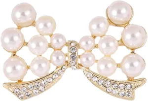 Crystal Pearl Bowknot Brooches Pins Fashion Beautiful Created Rhinestone Floral Brooch Good Idea for Party Dance Wedding Banquet for Elegant Women Girl