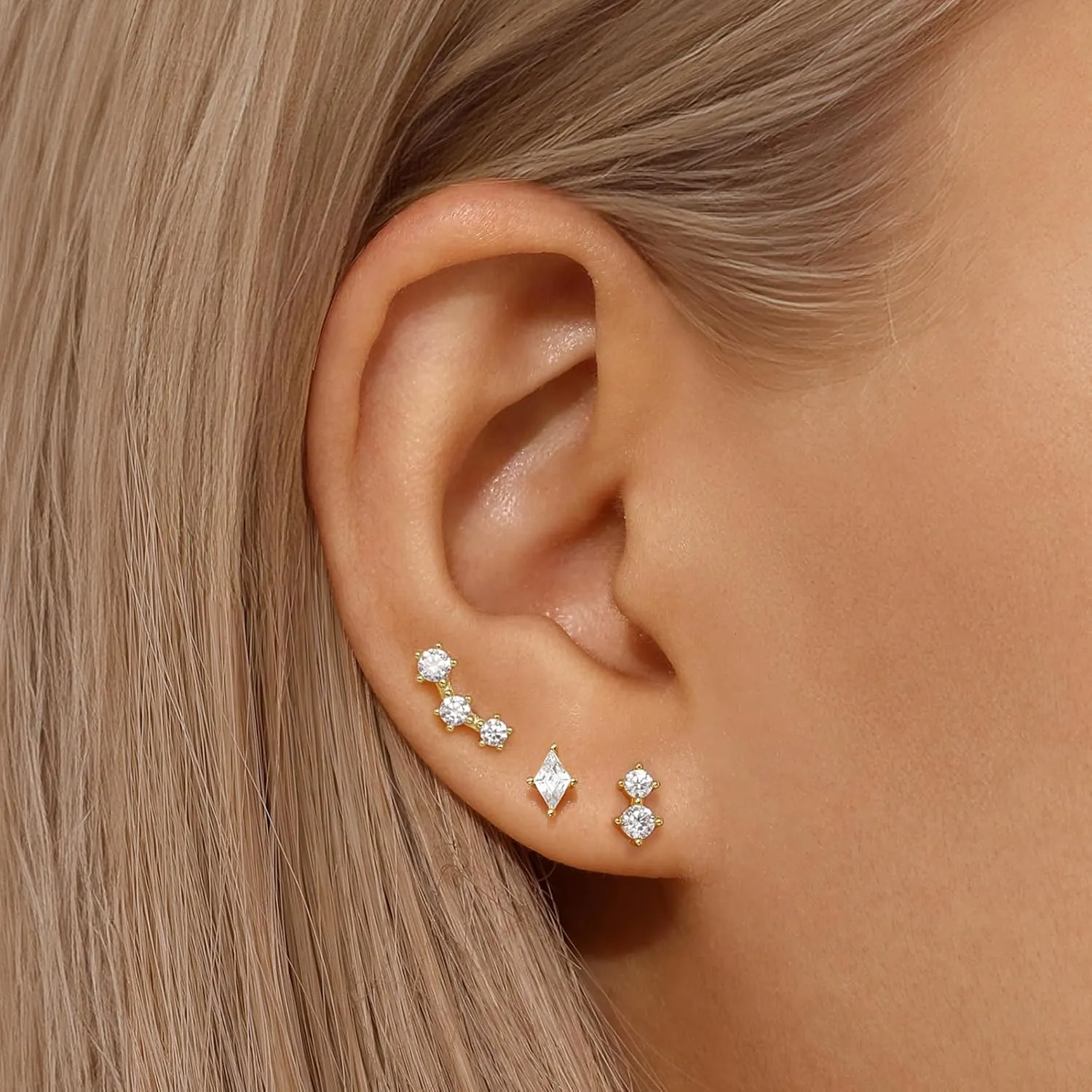 Dainty Stud Earrings for Women Cubic Zirconia Earrings Studs 14k Gold Plated Stud Earrings Set Hypoallergenic Stud Earrings Pack