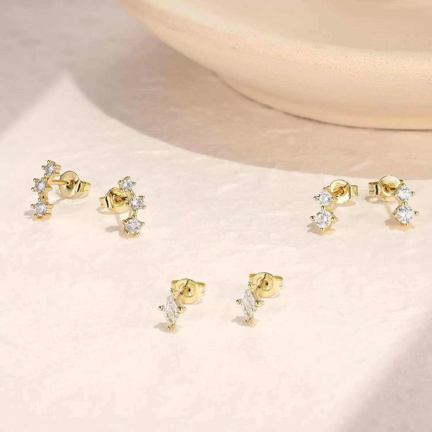 Dainty Stud Earrings for Women Cubic Zirconia Earrings Studs 14k Gold Plated Stud Earrings Set Hypoallergenic Stud Earrings Pack