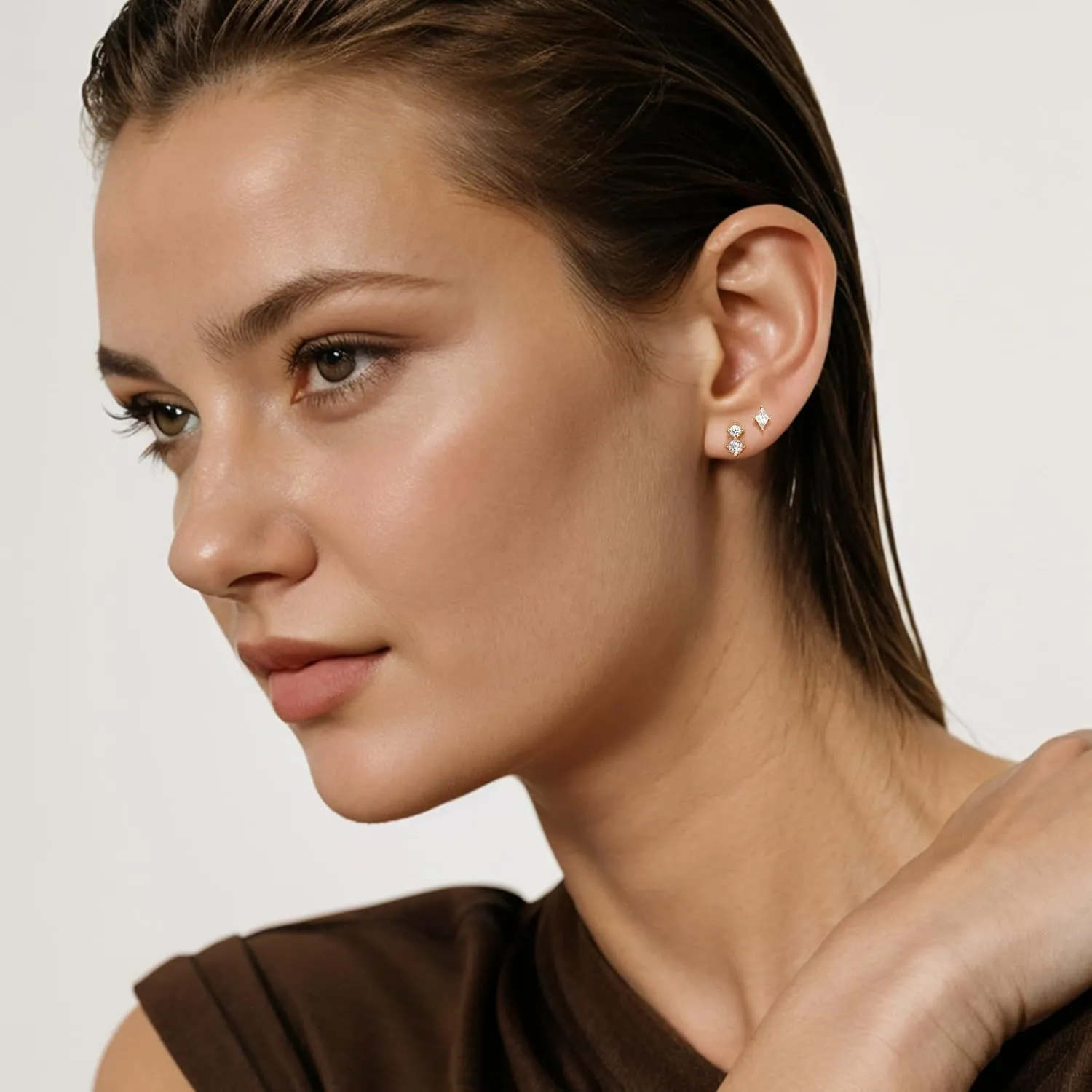 Dainty Stud Earrings for Women Cubic Zirconia Earrings Studs 14k Gold Plated Stud Earrings Set Hypoallergenic Stud Earrings Pack