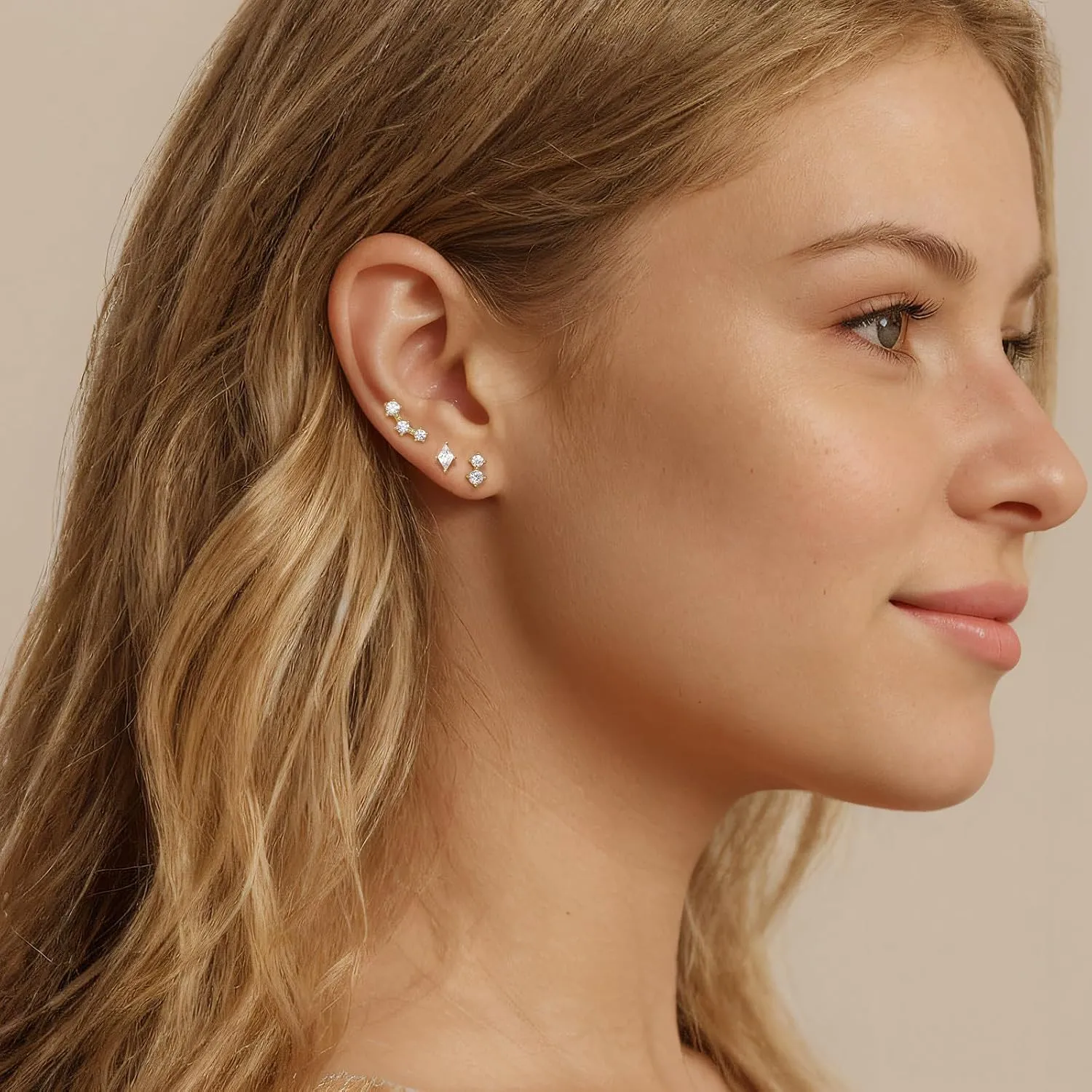 Dainty Stud Earrings for Women Cubic Zirconia Earrings Studs 14k Gold Plated Stud Earrings Set Hypoallergenic Stud Earrings Pack