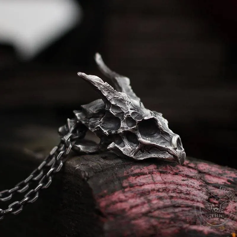 Dragon Sterling Silver Mens Skull Necklace