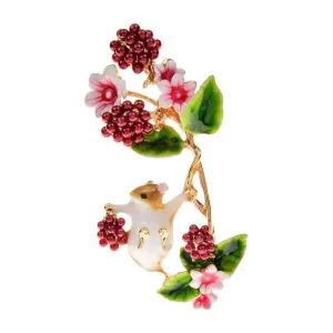 Enamel Floral Mouse in the Berries Brooch