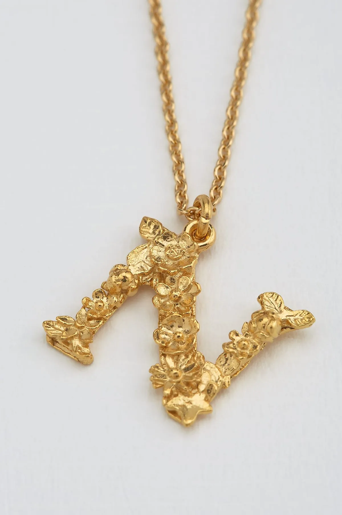 Floral Letter N Necklace Gold Plate