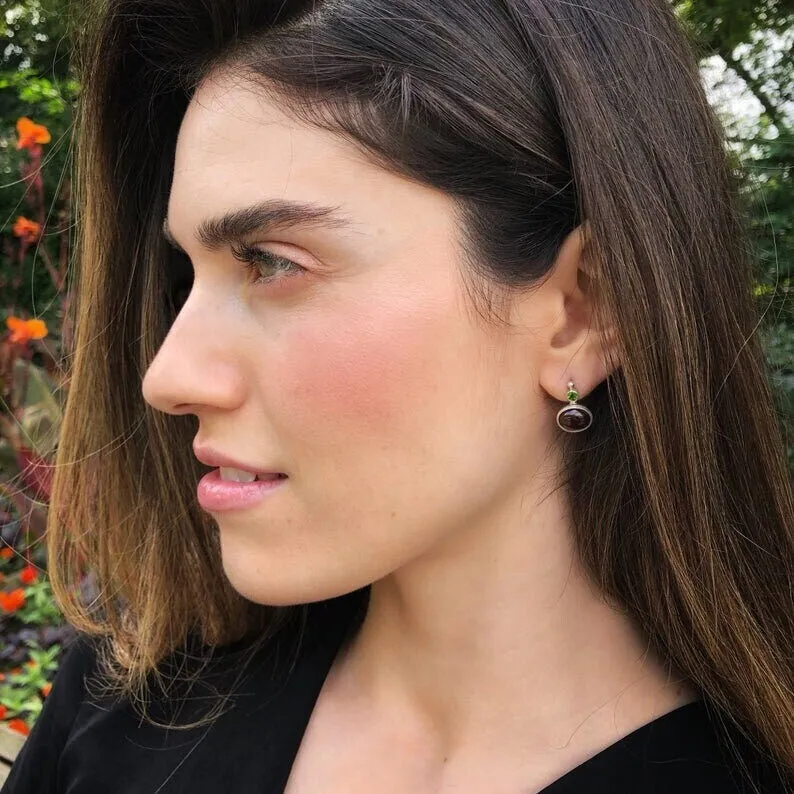 Genuine Opal Earrings - Vintage Opal Earrings - Oval Opal Drop Earrings