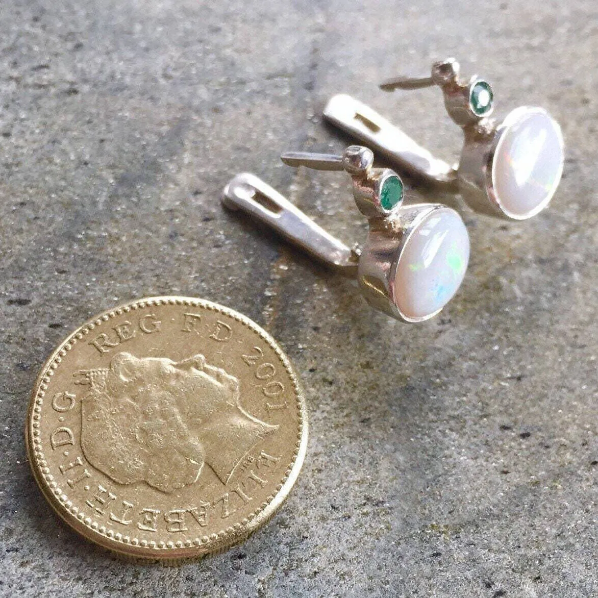 Genuine Opal Earrings - Vintage Opal Earrings - Oval Opal Drop Earrings