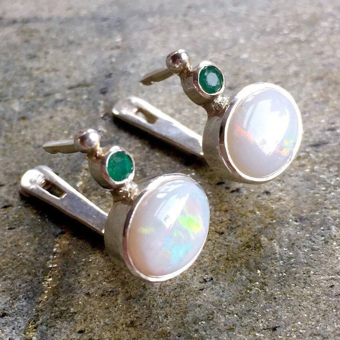 Genuine Opal Earrings - Vintage Opal Earrings - Oval Opal Drop Earrings