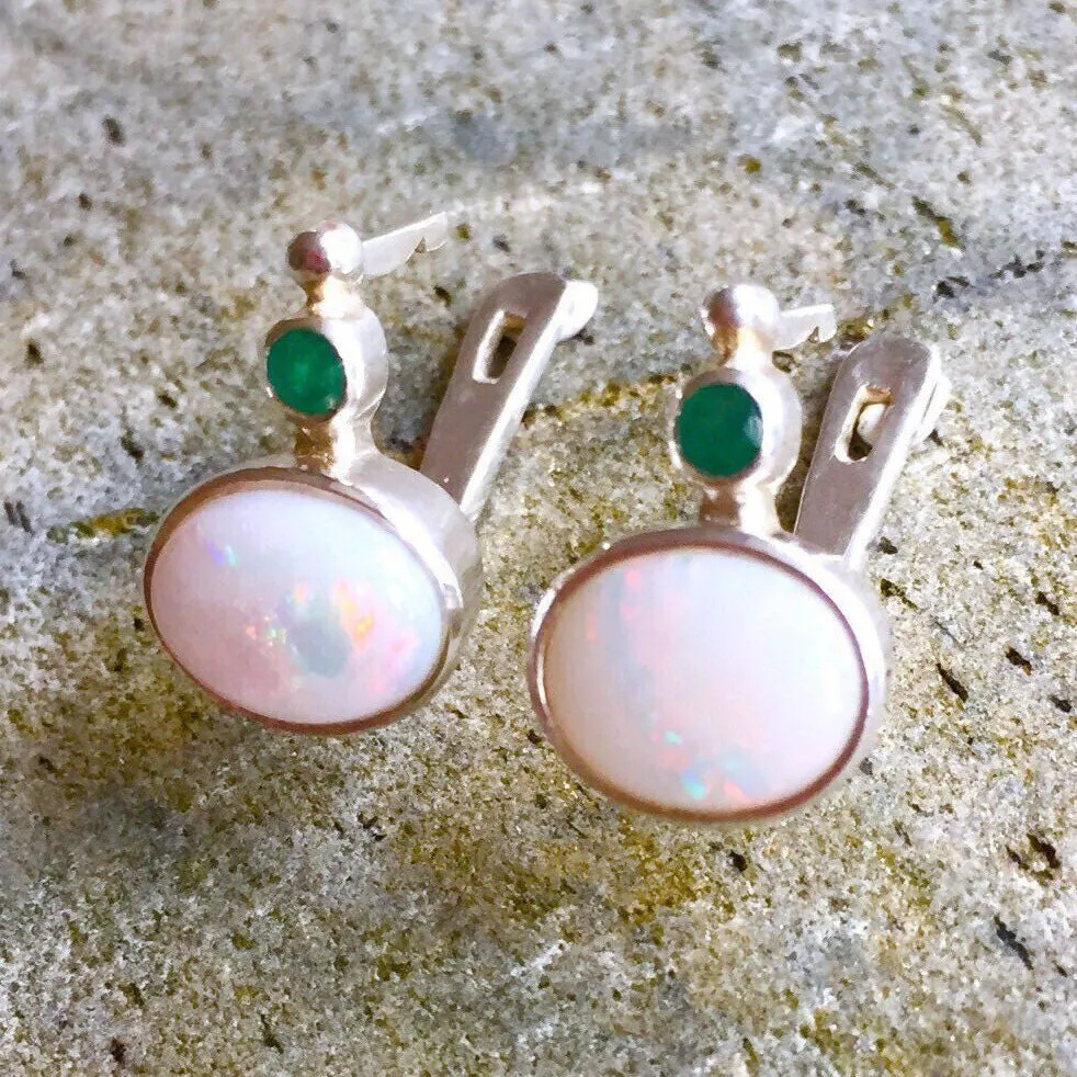 Genuine Opal Earrings - Vintage Opal Earrings - Oval Opal Drop Earrings