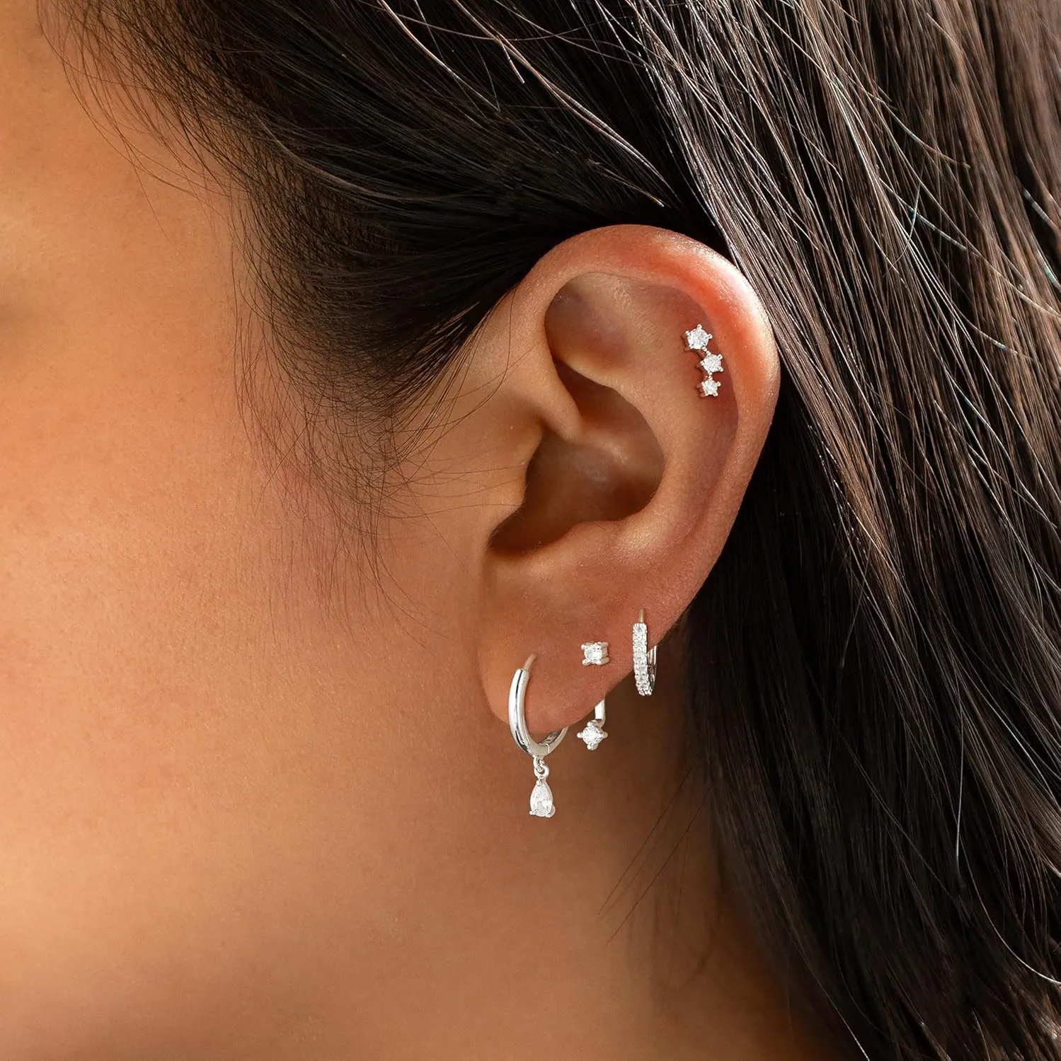Gold Hoop Earrings for Women, 14K Gold/Sterling Silver Plated Earring Sets for Women Dainty Huggie Hoop Earrings for Multiple Piercing Hypoallergenic Small Dangle Drop Stud Earrings Cartilage Earring Set Jewelry for Women