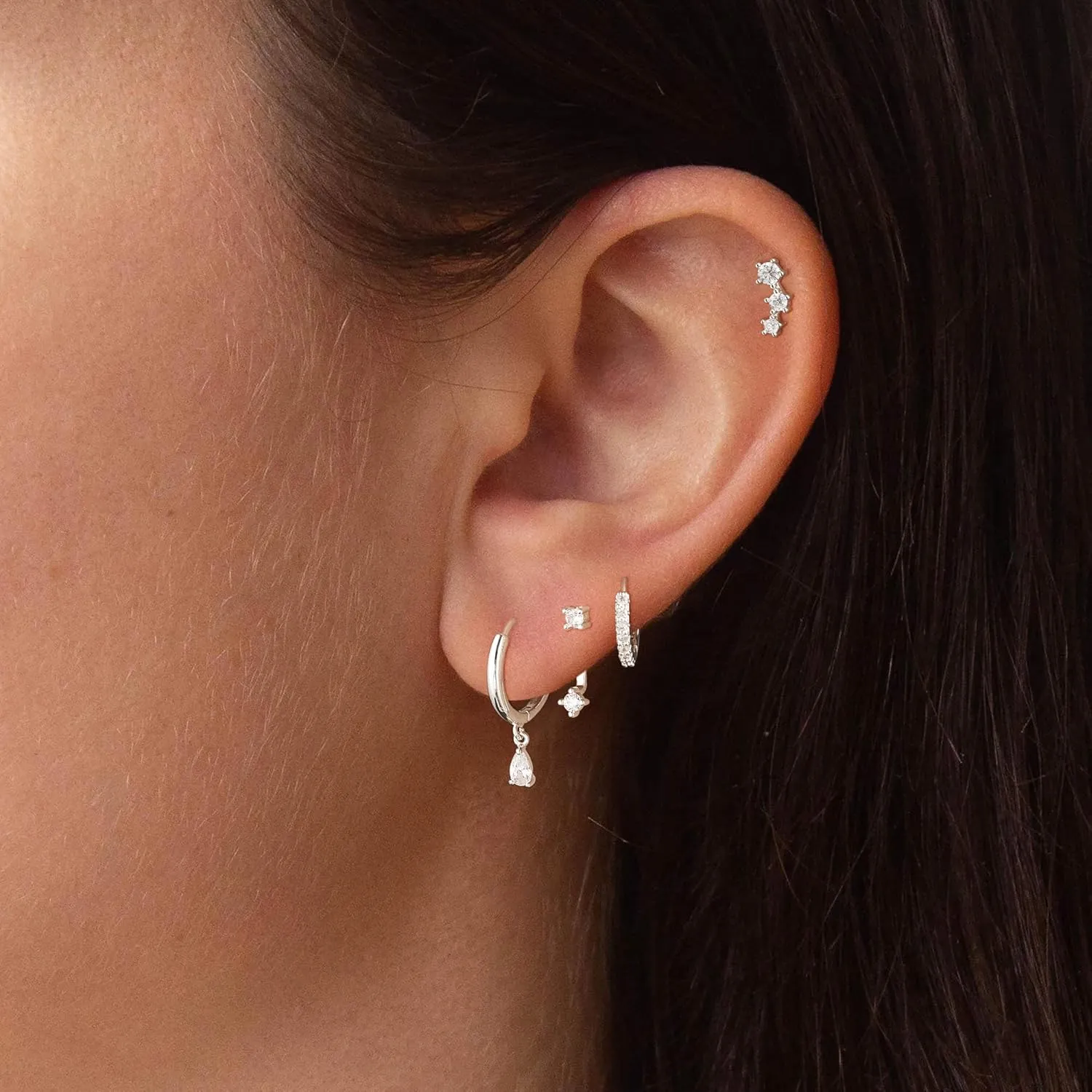 Gold Hoop Earrings for Women, 14K Gold/Sterling Silver Plated Earring Sets for Women Dainty Huggie Hoop Earrings for Multiple Piercing Hypoallergenic Small Dangle Drop Stud Earrings Cartilage Earring Set Jewelry for Women