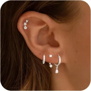 Gold Hoop Earrings for Women, 14K Gold/Sterling Silver Plated Earring Sets for Women Dainty Huggie Hoop Earrings for Multiple Piercing Hypoallergenic Small Dangle Drop Stud Earrings Cartilage Earring Set Jewelry for Women