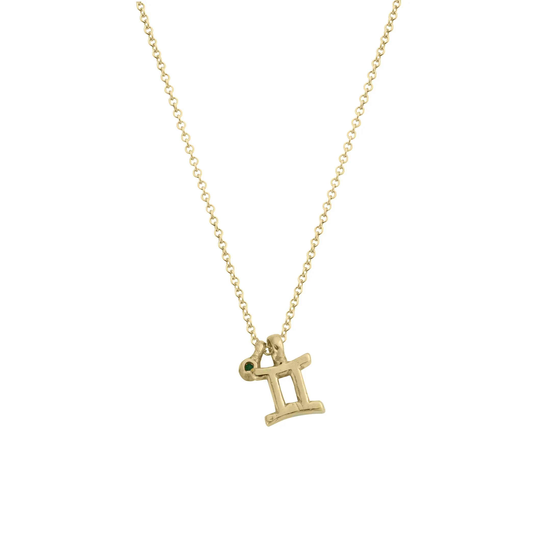 Gold Mini Gemini Horoscope & Emerald Birthstone Necklace