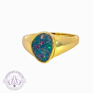 Gold Plated Silver solitaire band Opal doublet ring