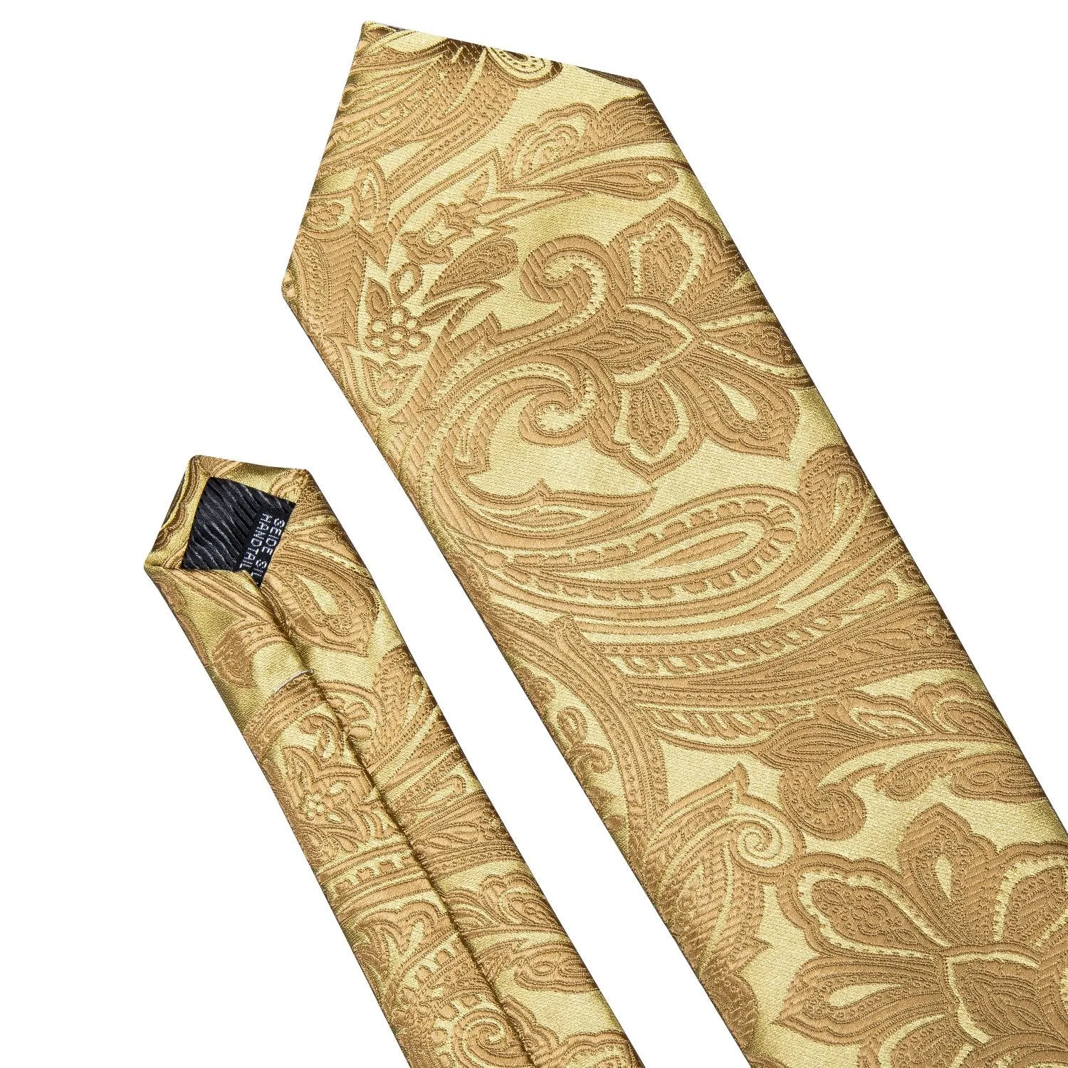 Golden Floral Necktie Pocket Square Cufflinks Set 8.5cm Fashion Designer Neckties with Brooches Easy Matching