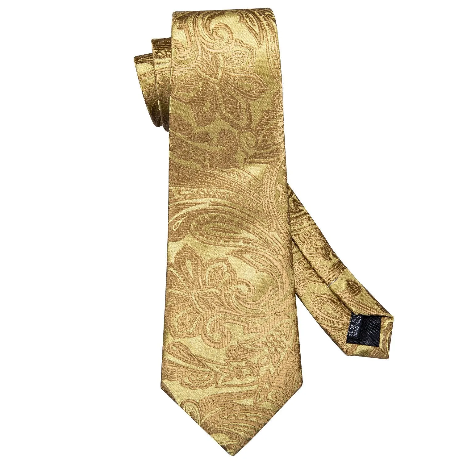 Golden Floral Necktie Pocket Square Cufflinks Set 8.5cm Fashion Designer Neckties with Brooches Easy Matching