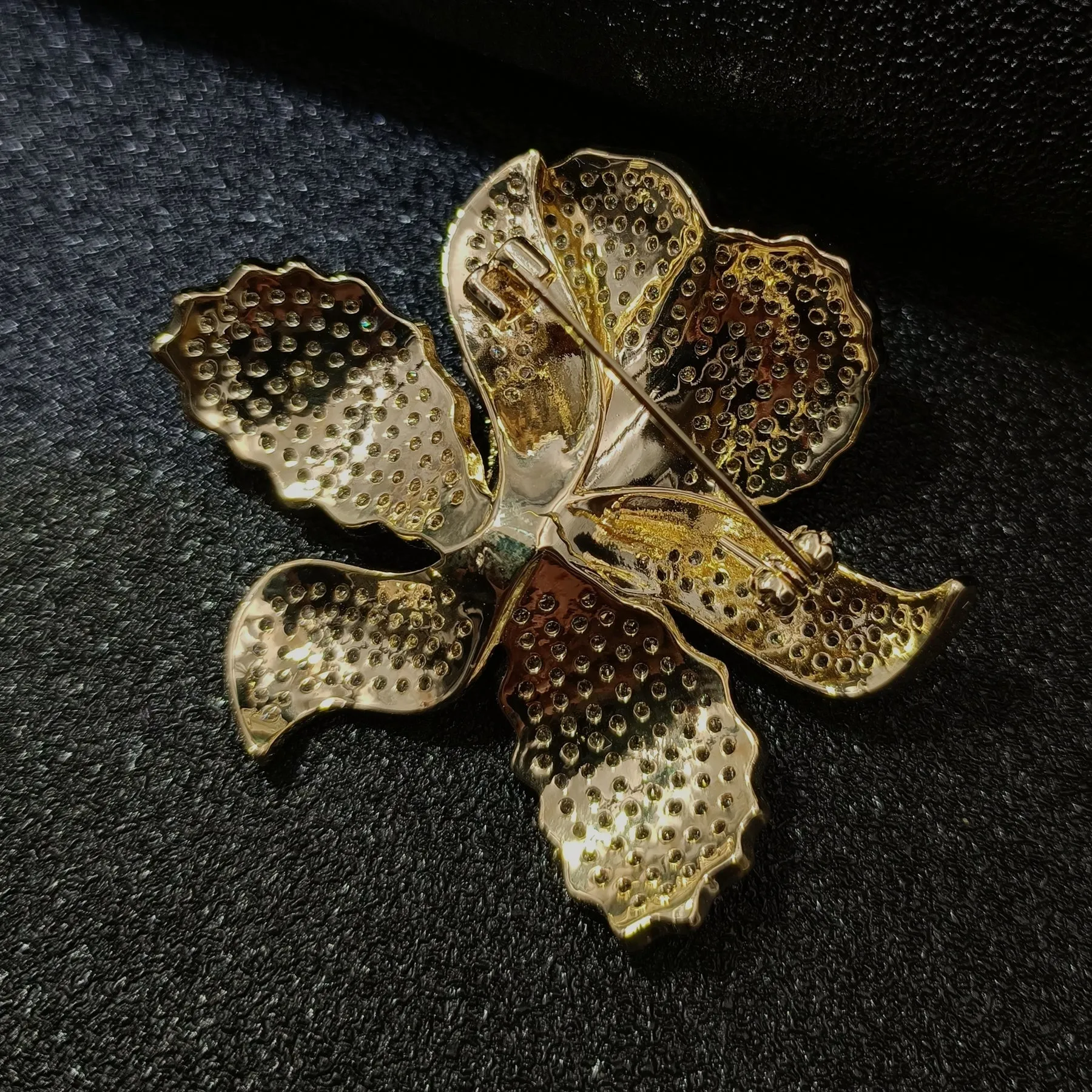 Jewelblings Gorgeous Full Pave Cubic Zircon Gold Iris Orchid Brooches Lily Floral Pin for Women Fashion Dress Gown Outfit Occasion Jewelry