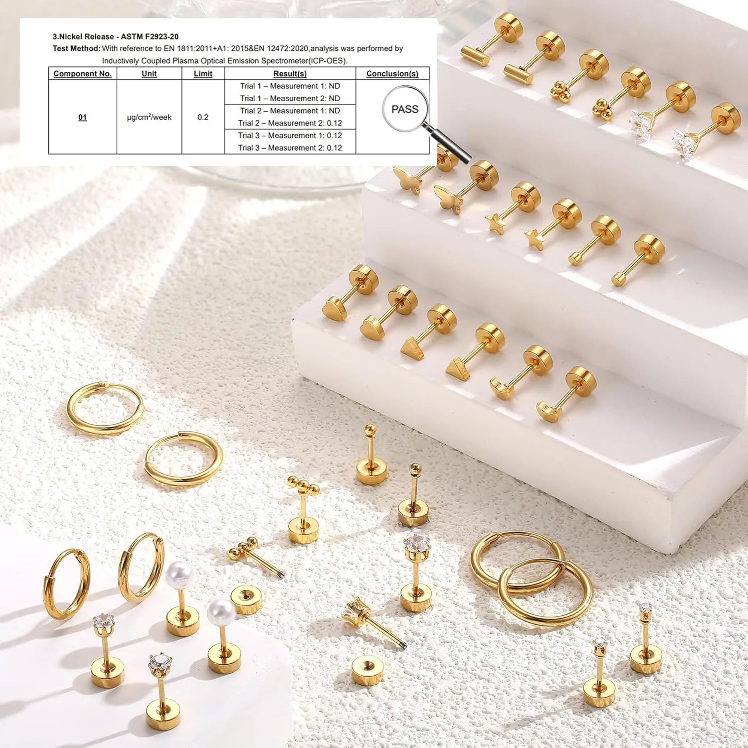 Jstyle Small Hypoallergenic Flat Back Stud Earrings for Women Men, 14K Gold Surgical Stainless Steel Earrings for Sensitive Ears Tiny Screw Back Cartilage Earring Sets for Multiple Piercing