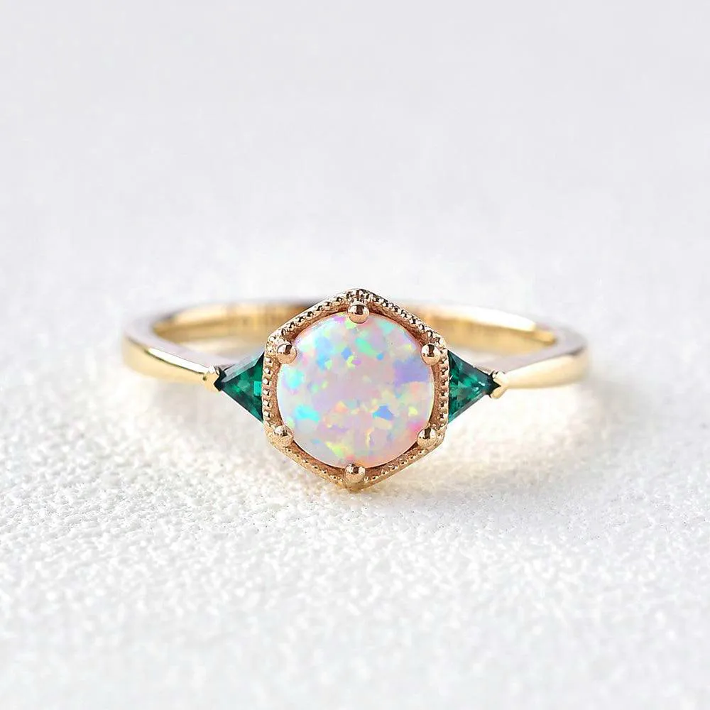 Lab Opal & Emerald Rose Gold Ring