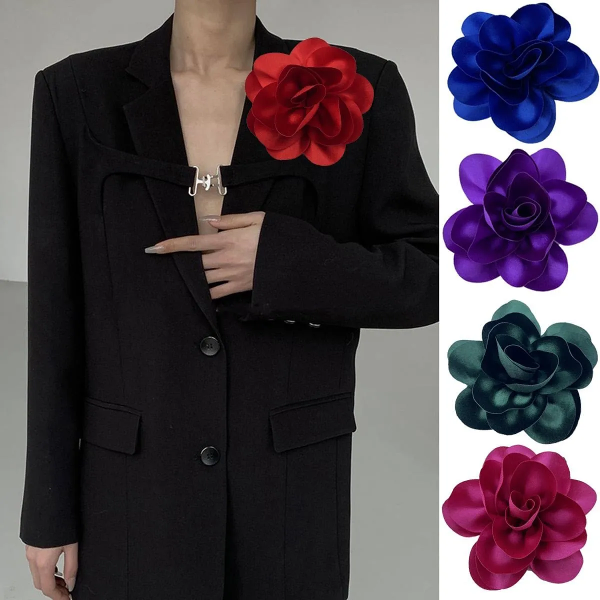 Large Flower Brooches for Women Dainty Fabric Floral Brooch Pin Bohemian Large Big Rose Camellia Flower Oversized Brooches Prom Accessories Jewelry