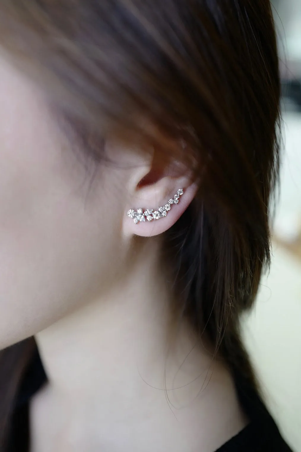 Marquise Cut Diamond and Round Brilliant Cut Diamond Cluster Earrings in White Gold