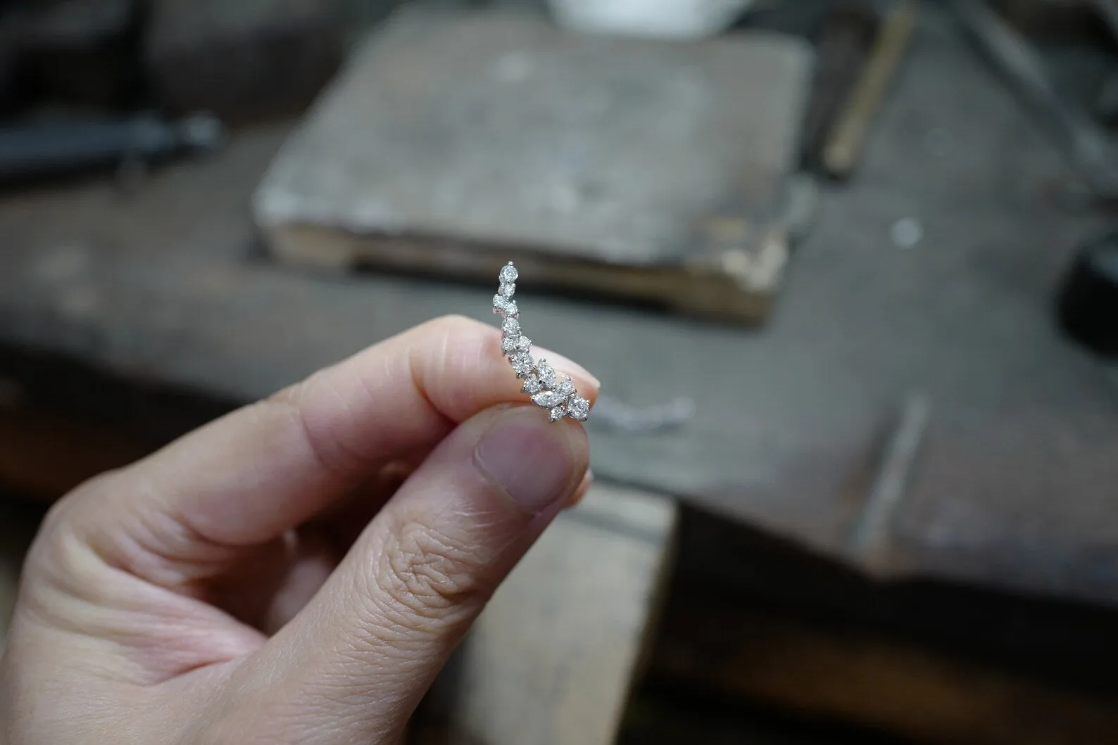 Marquise Cut Diamond and Round Brilliant Cut Diamond Cluster Earrings in White Gold