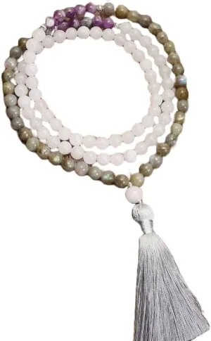 Natural Labradorite, Amethyst, White Jasper 8mm 108 Mala Beads, Spiritual, Meditation Beads, Reiki, Japa Mala, Buddhist Prayer Beads, Yoga Bracelet, healing beads LKMALA-RRGU-2805